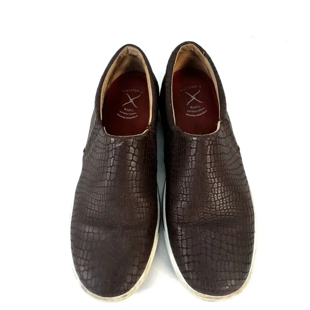 Twisted X Men Size 8 Brown Leather Snake Print Almond Toe Slip On Loafers